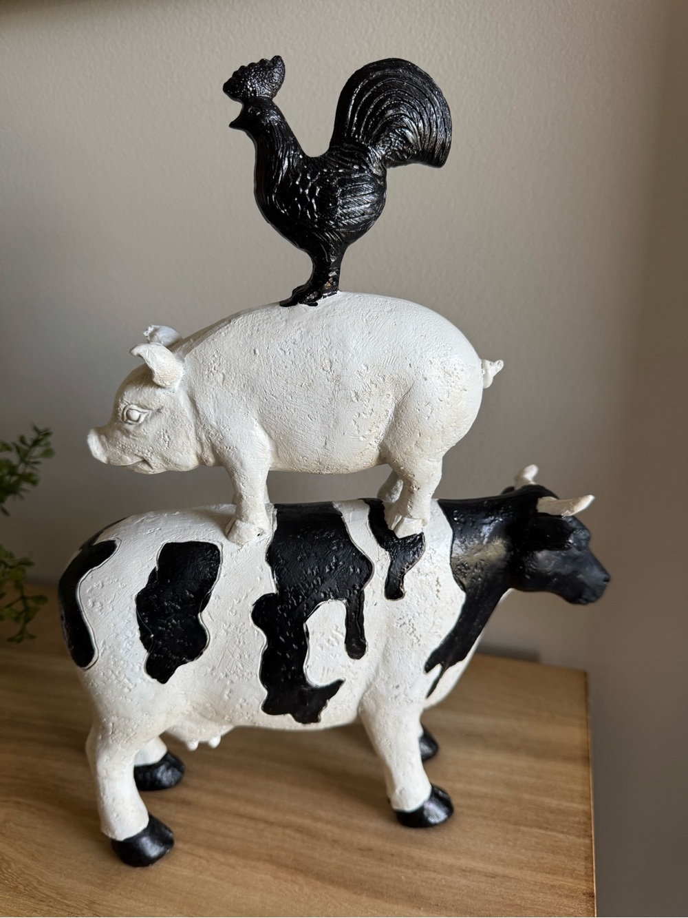 Cow, pig, rooster black & white Farm Animal Stack